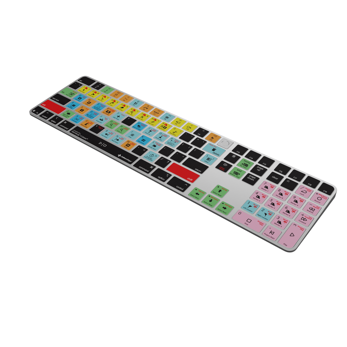 Editors Keys Cubase shortcut keyboard on a genuine Apple Magic Keyboard with Touch ID, US layout, angled view