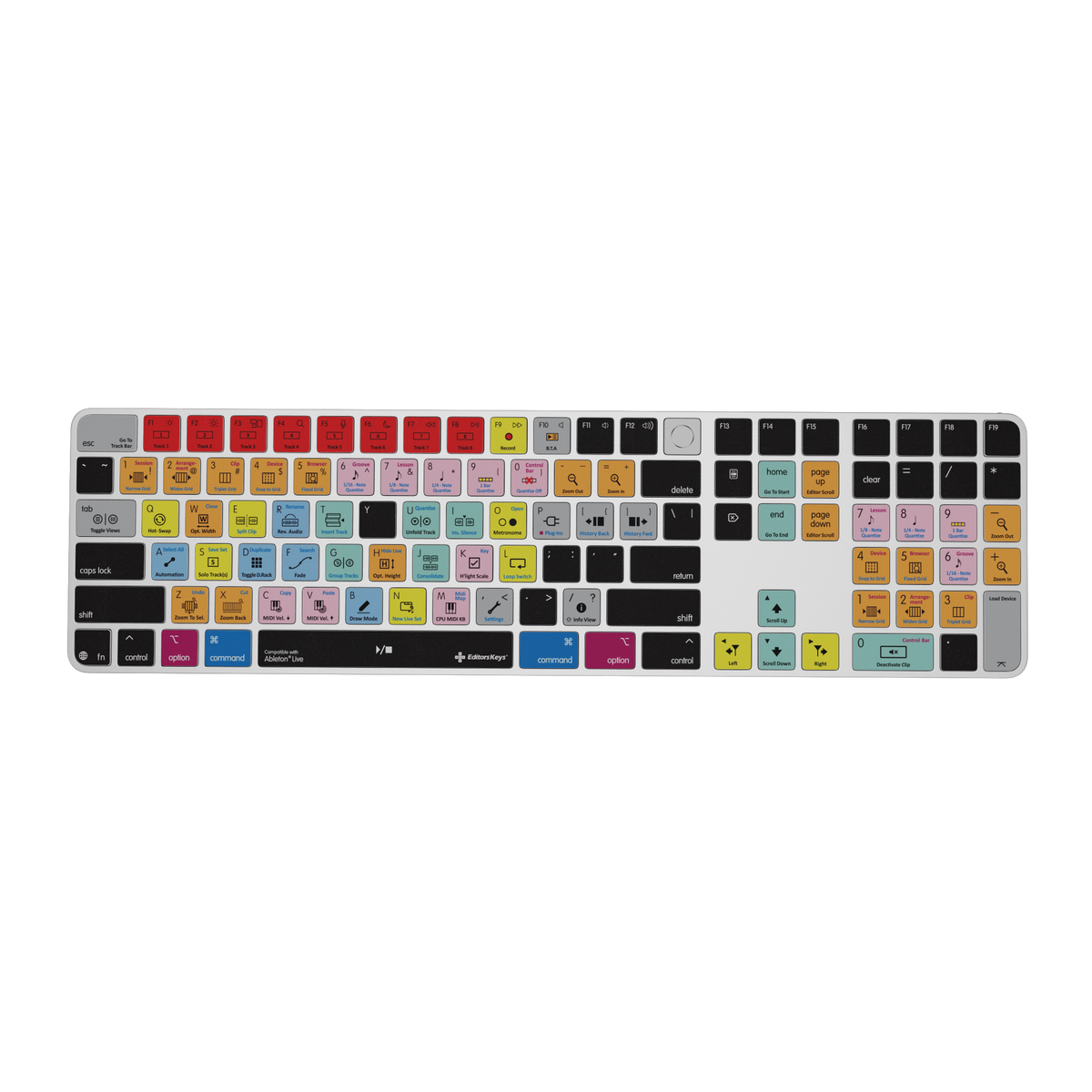 Ableton Live keyboard by Editors Keys: Apple Magic Keyboard with Touch ID & Numeric Keypad, US layout, top view
