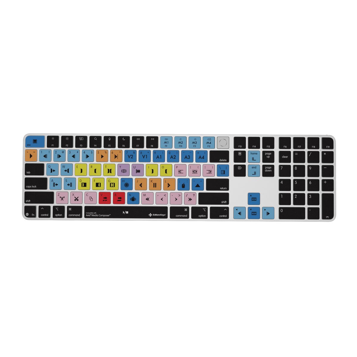 Avid Media Composer keyboard by Editors Keys: Apple Magic Keyboard with Touch ID & Numeric Keypad, US layout, top view