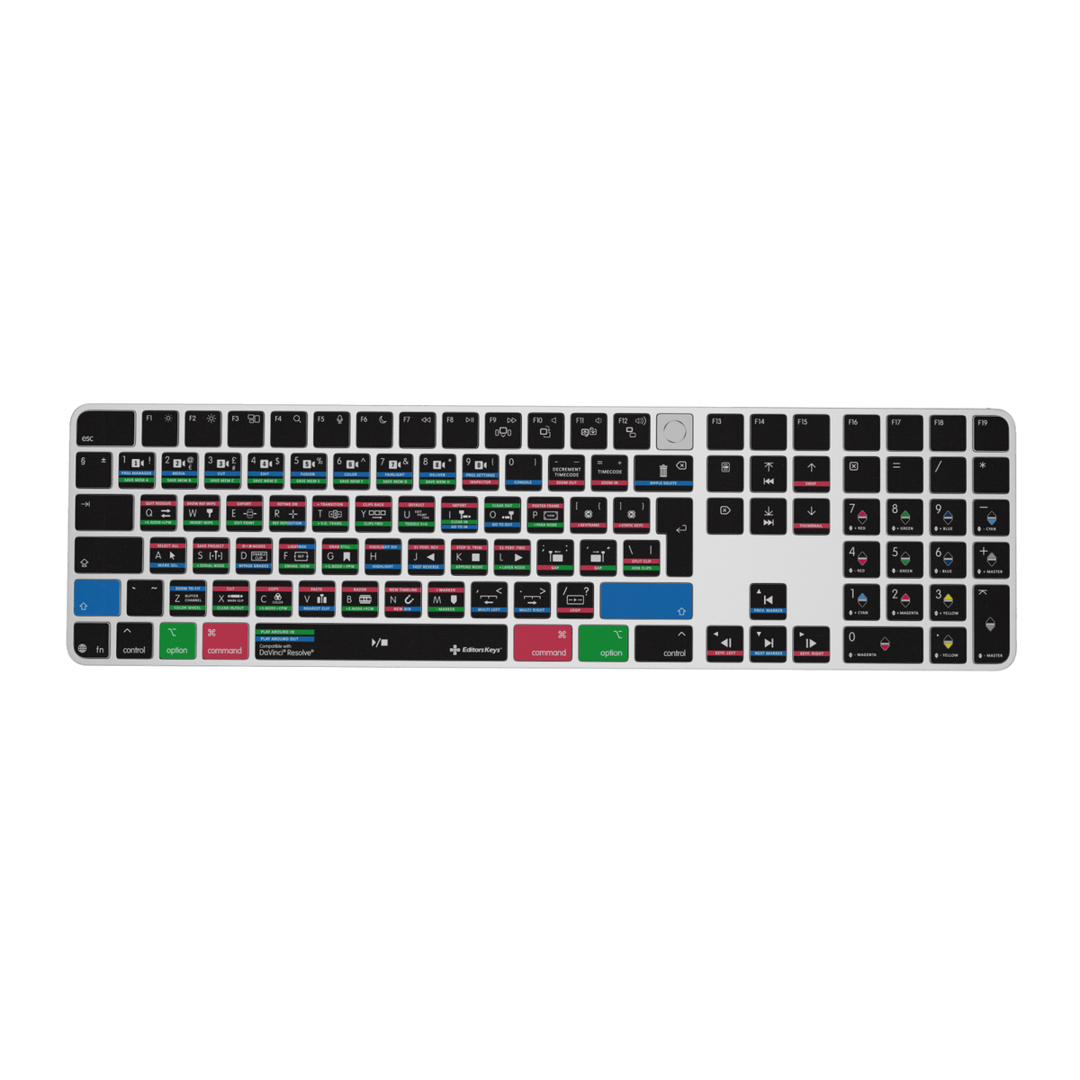 DaVinci Resolve Keyboard – Apple Magic Keyboard with Touch ID & Numeric Keypad - Editors Keys