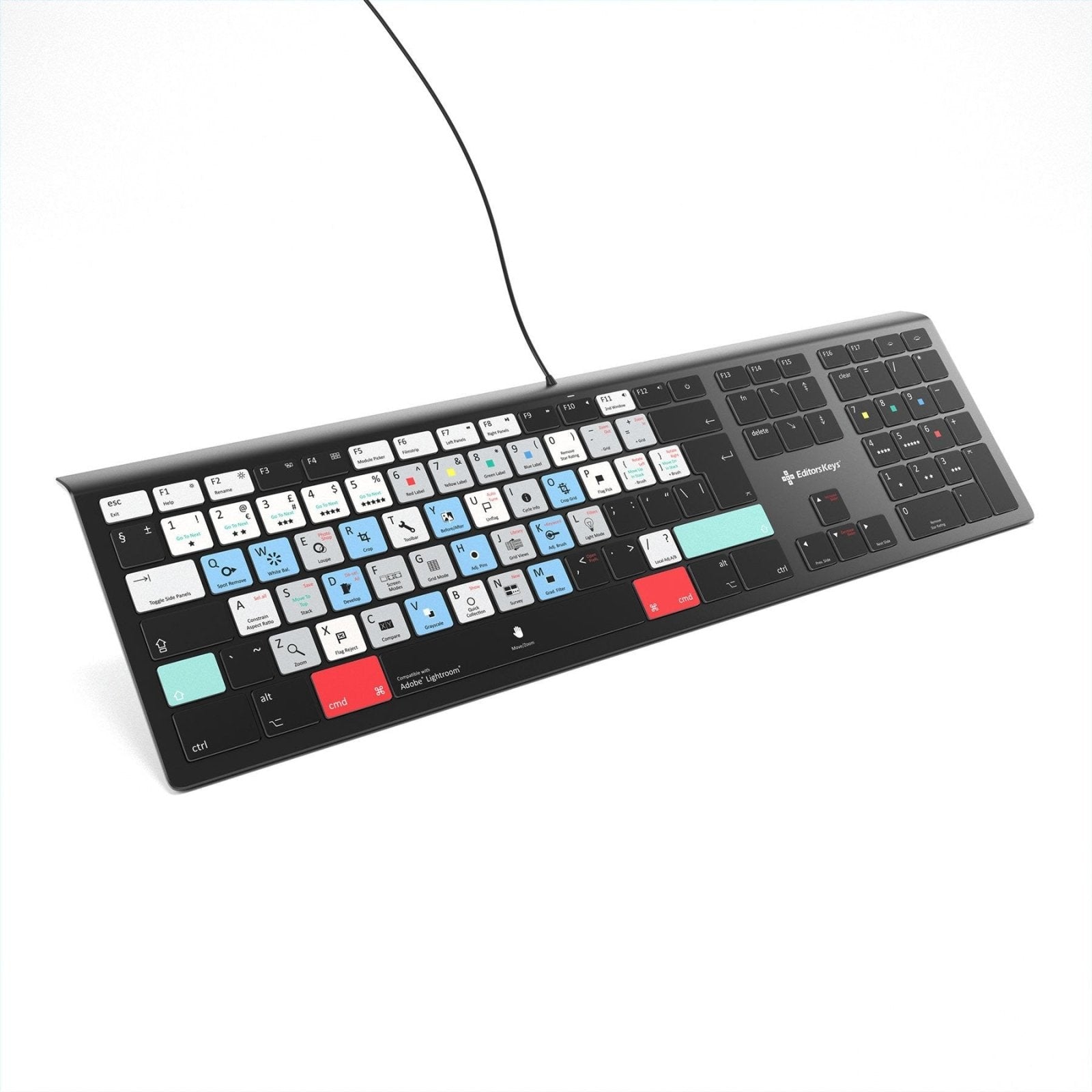 Adobe Lightroom Keyboard - Backlit Mac or PC - Editors Keys