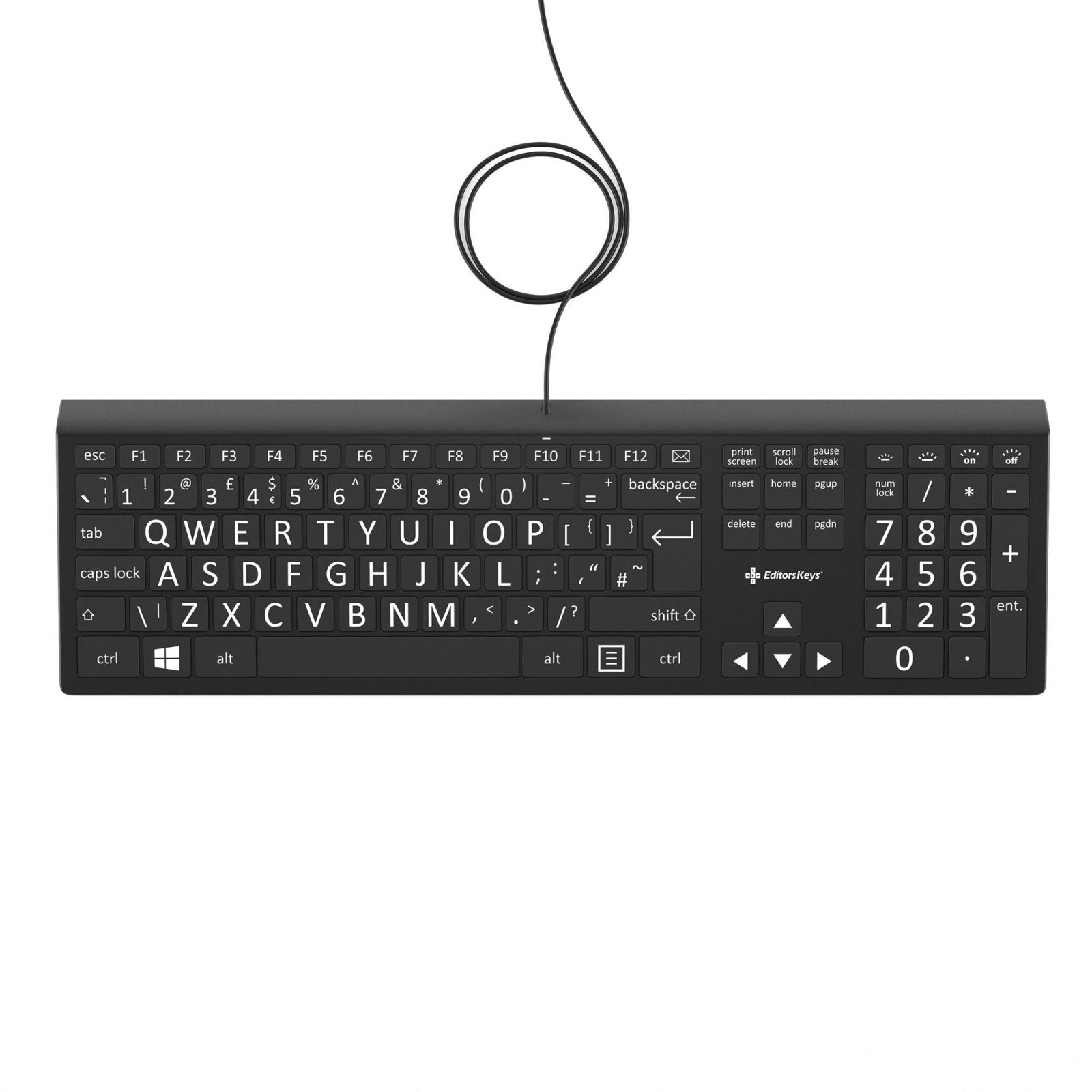 Large Print Backlit Keyboard Black and White Version - Editors Keys