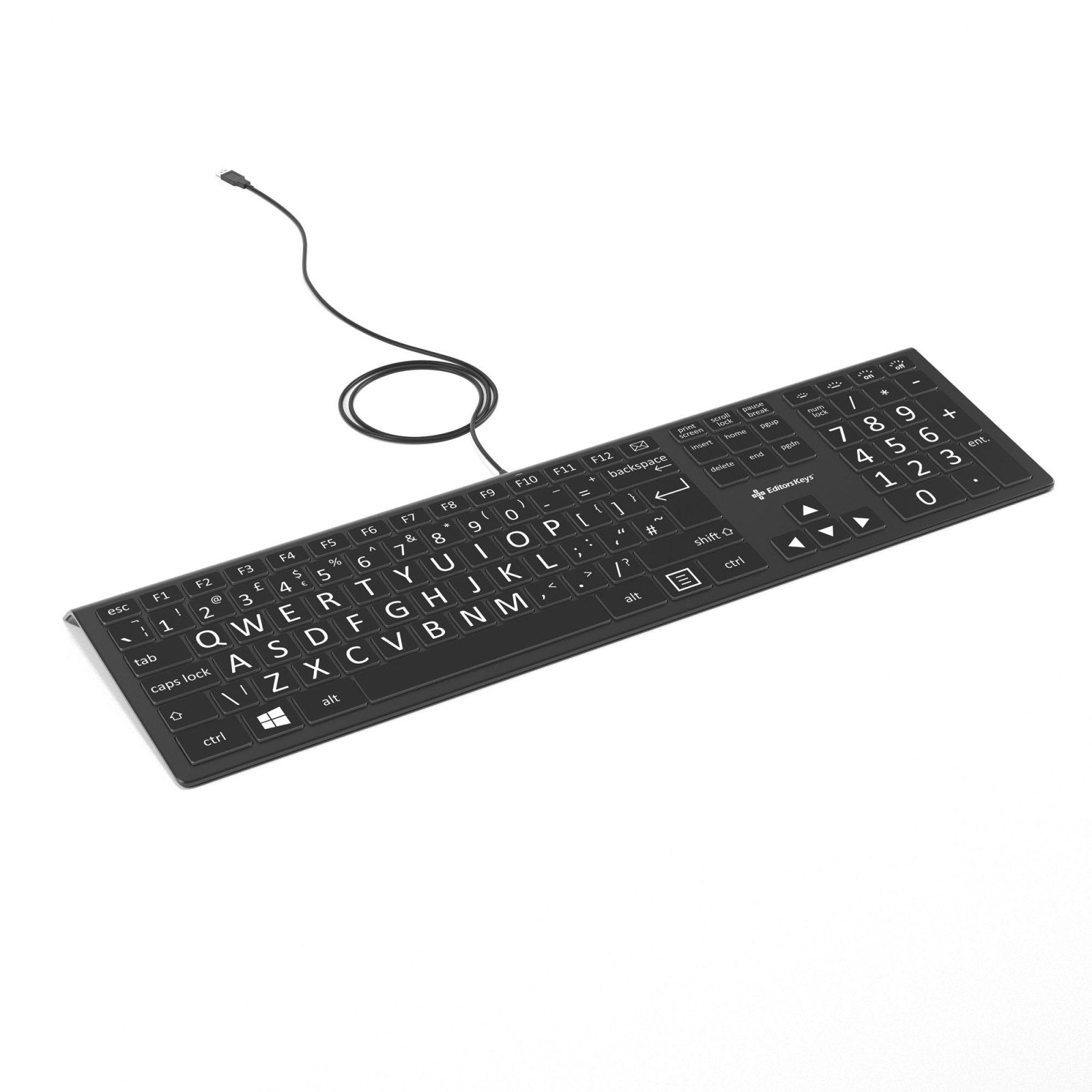 Large Print Backlit Keyboard Black and White Version - Editors Keys