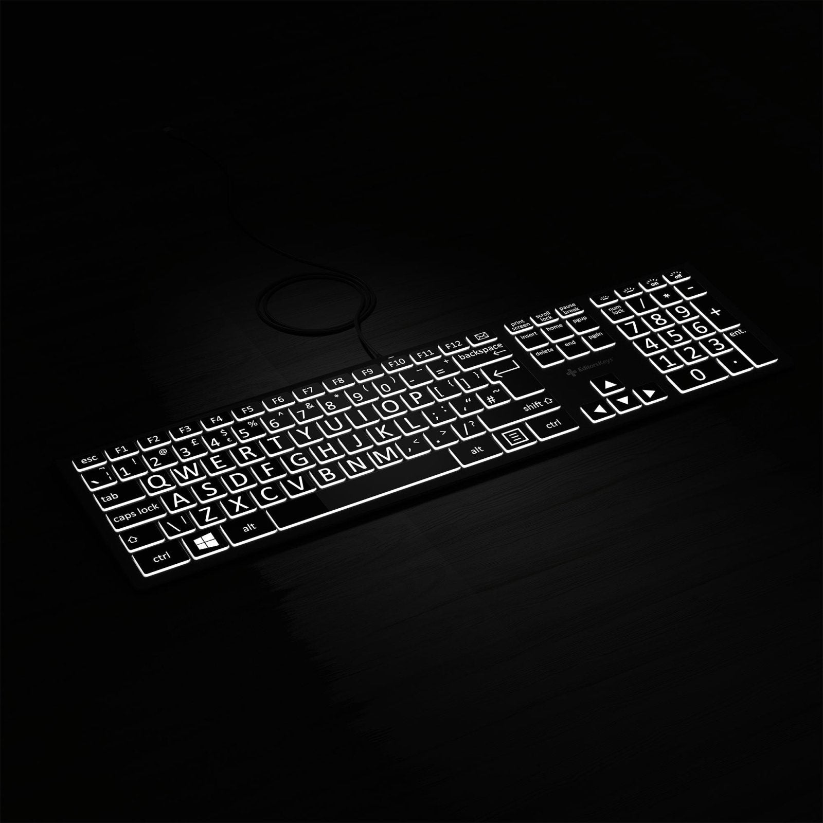 Large Print Backlit Keyboard Black and White Version - Editors Keys