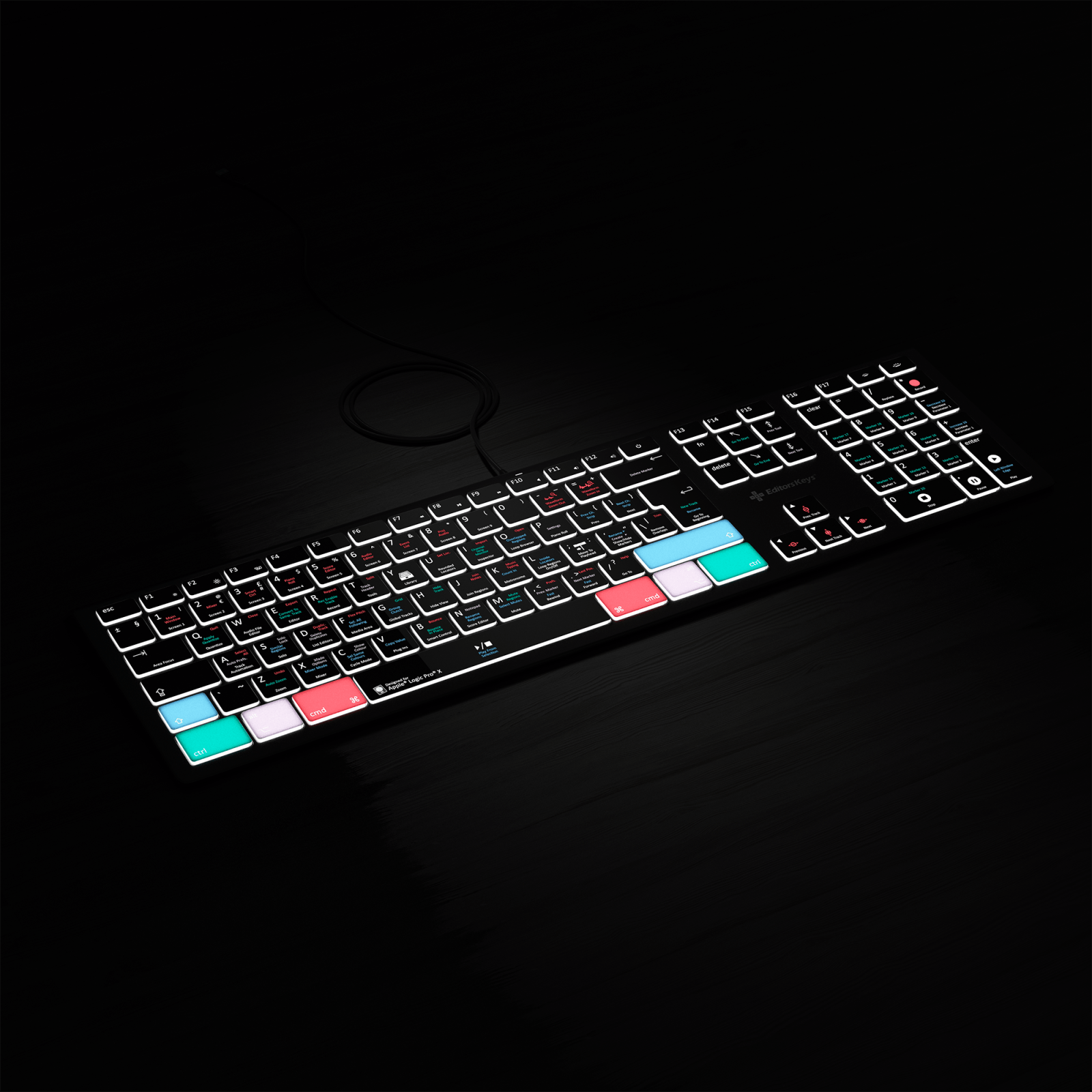Logic Pro X Keyboard full shot with backlighting