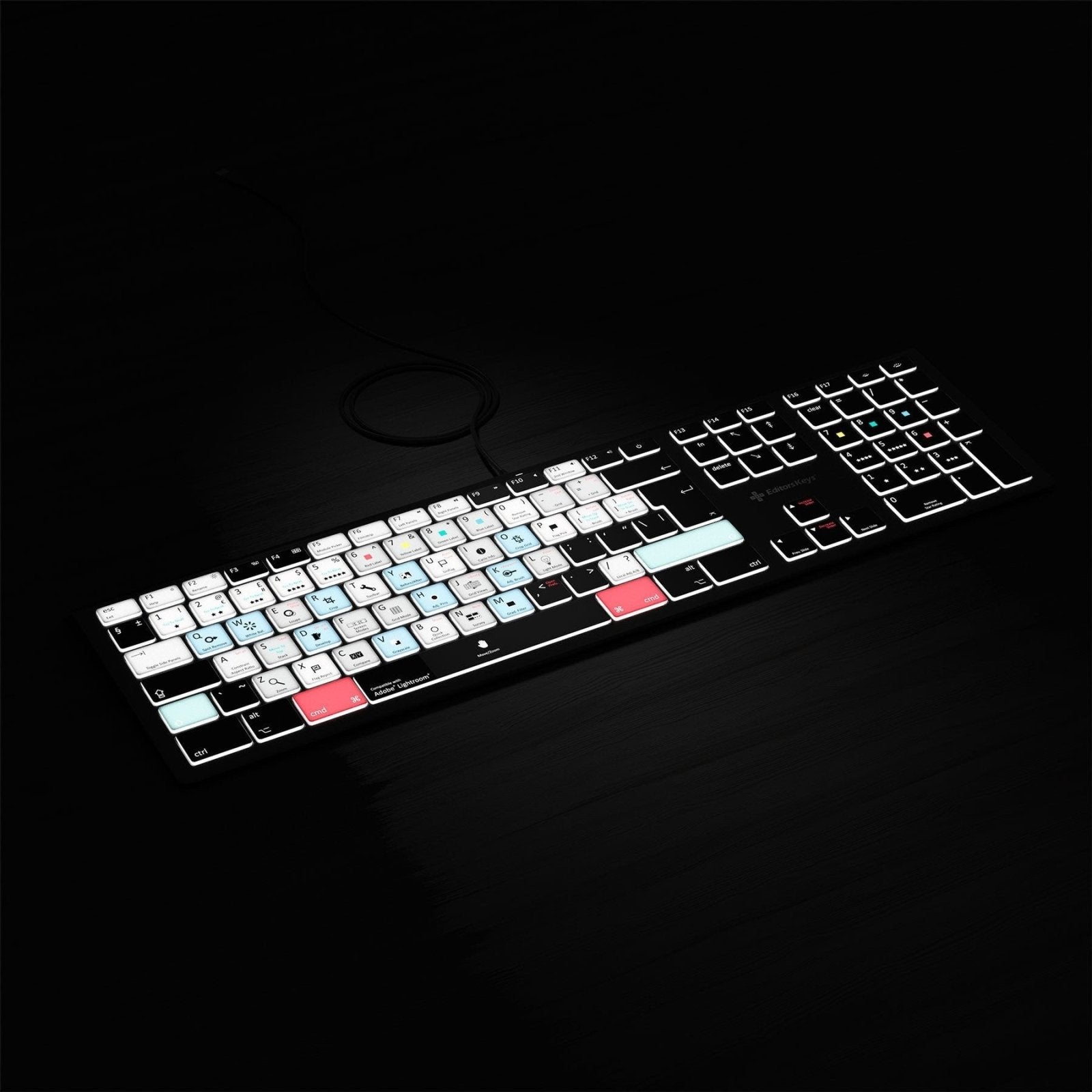 Adobe Lightroom Keyboard - Backlit Mac or PC - Editors Keys