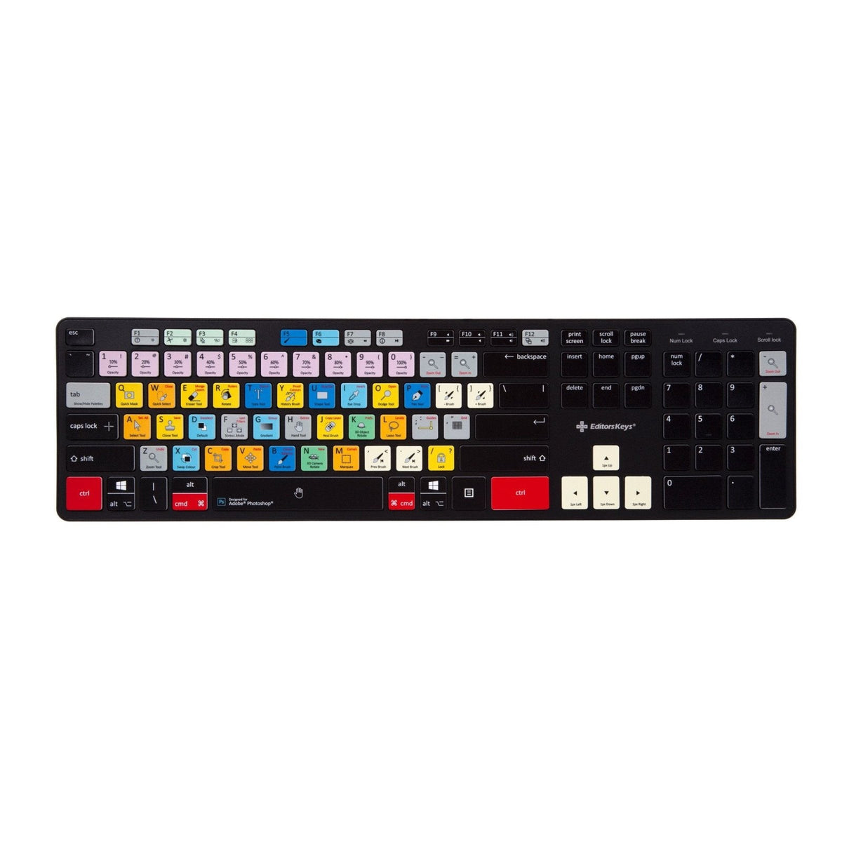 Adobe Photoshop Keyboard - Slimline Wired/Wireless - Shortcut Keys