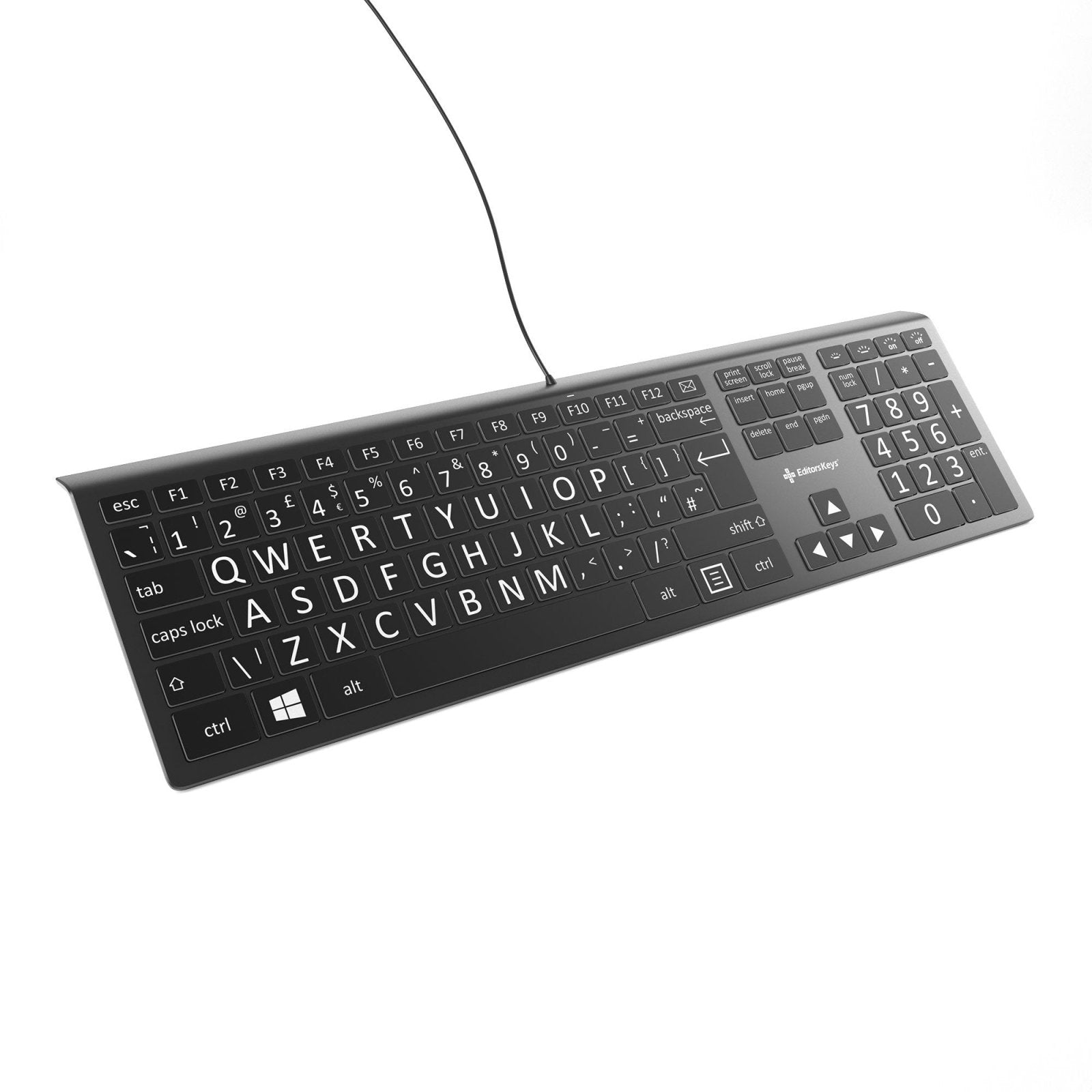 Large Print Backlit Keyboard Black and White Version - Editors Keys