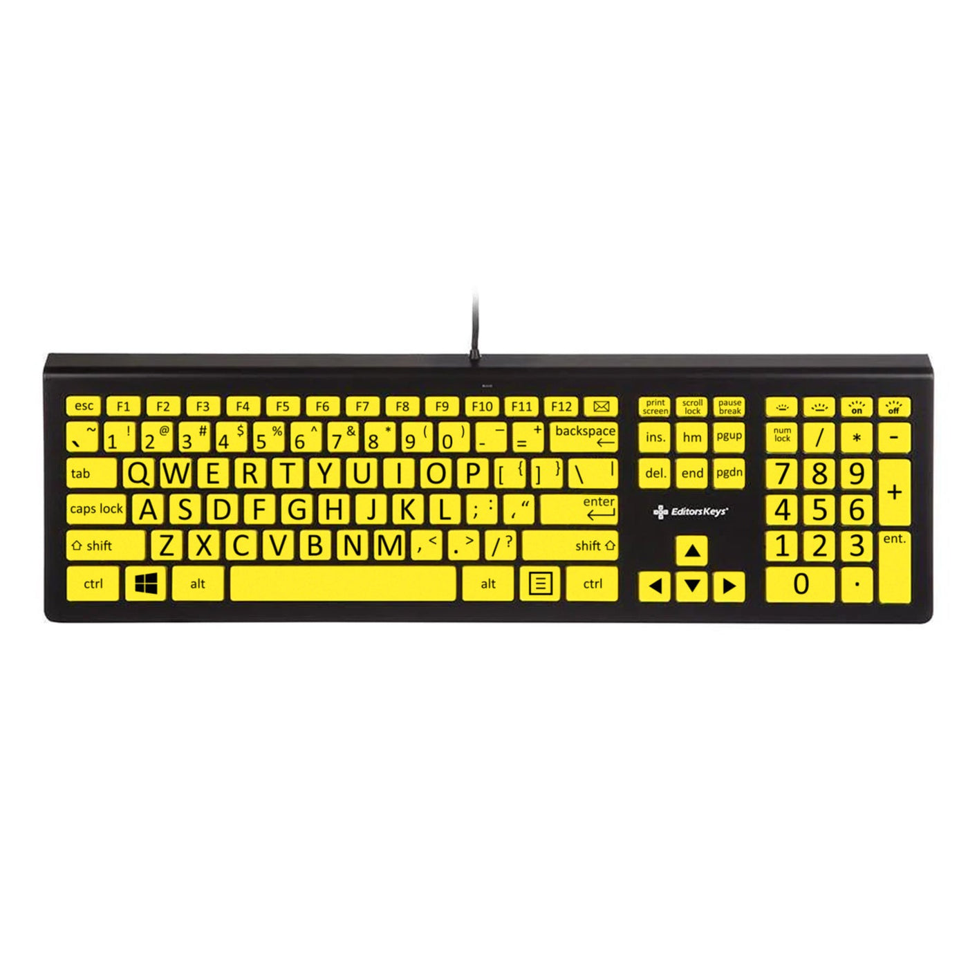 Backlit Large Print Keyboard for Macular Degeneration Black & Yellow