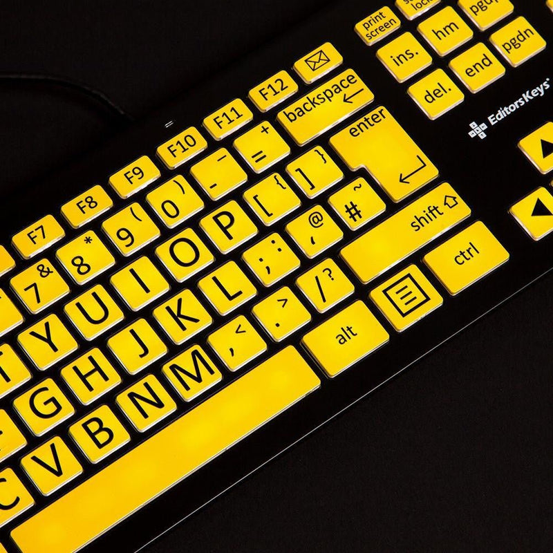 Backlit Large Print Keyboard for Macular Degeneration Black & Yellow