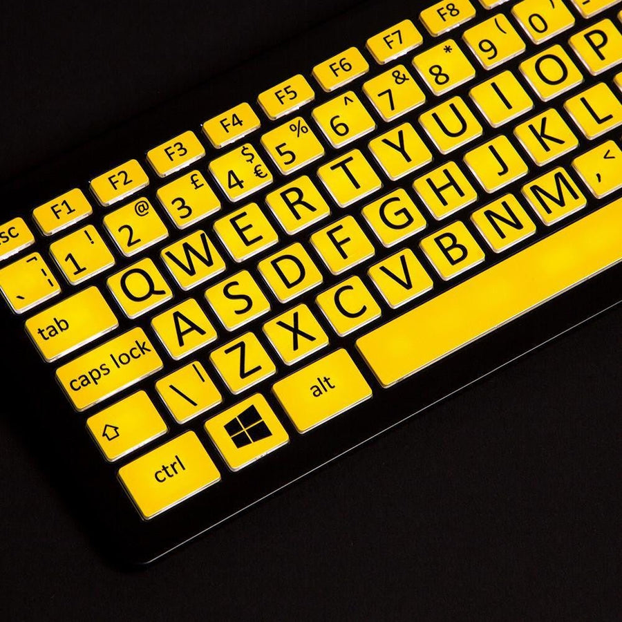 Backlit Large Print Keyboard for Macular Degeneration Black & Yellow