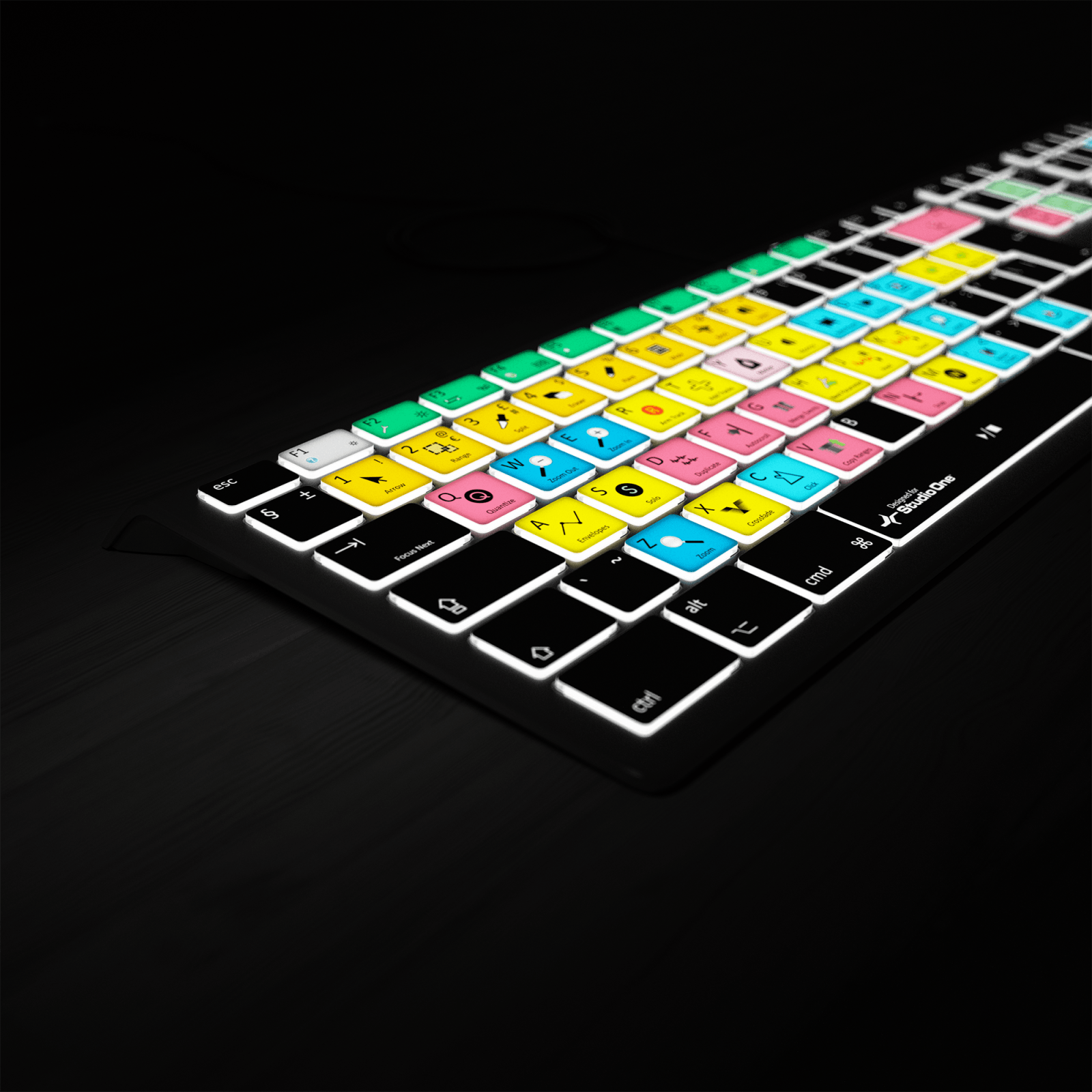 Backlit Presonus Studio One keyboard with backlights on